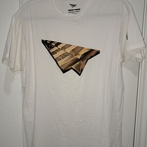 Paper Plane White T-Shirt with Gold Graphic